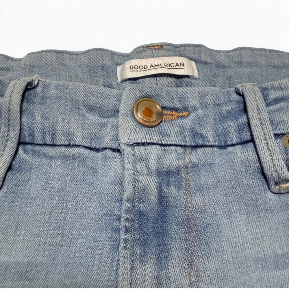 Good American Good Waist Light Wash Skinny Jeans Raw Hem Size 10/30 GAGWJF103 - Picture 4 of 6